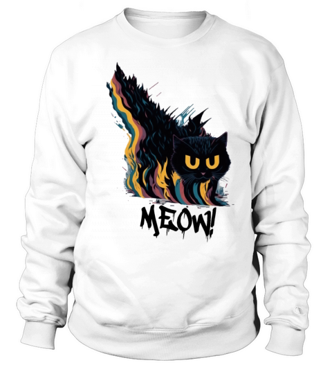 Cute Vintage Meow Angry Cat Colorful Art Design Sweatshirt Unisex