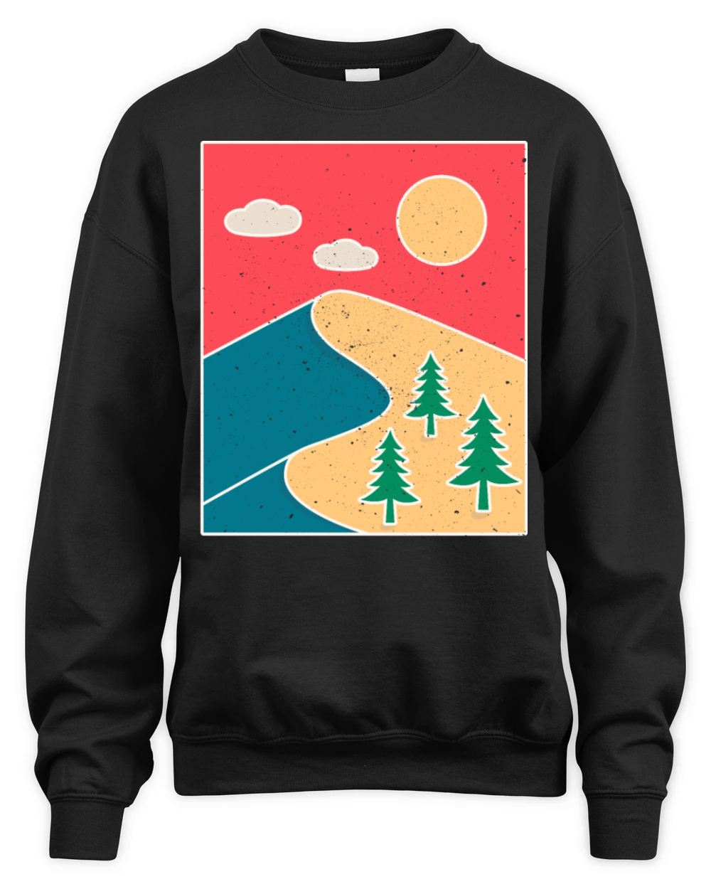 Vintage Hiking Gift with Mountain Landscape Unisex Premium Crewneck Sweatshirt