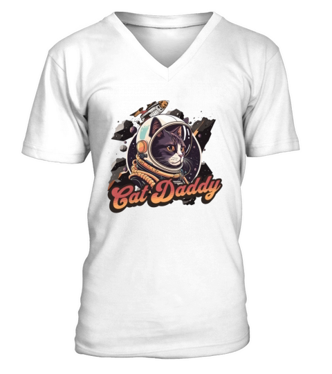 Astrocat Retro graphic Cat Daddy Vintage Eighties V-Neck T-shirt
