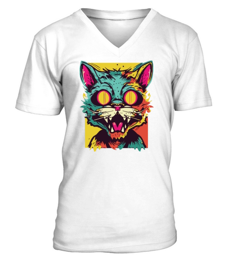 Horror Scary Zombie cat2 V-Neck T-shirt