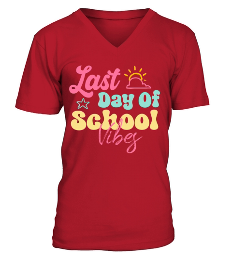 Retro Vintage Teacher kids Last Day Of School Vibe V-Neck T-shirt