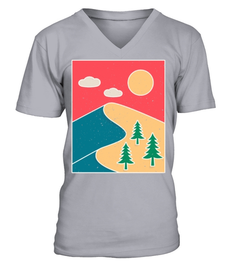 Vintage Hiking Gift with Mountain Landscape V-Neck T-shirt
