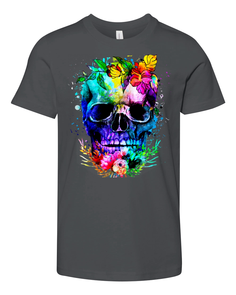 Watercolor Skull and Flowers Cool Youth Unisex Jersey Tee