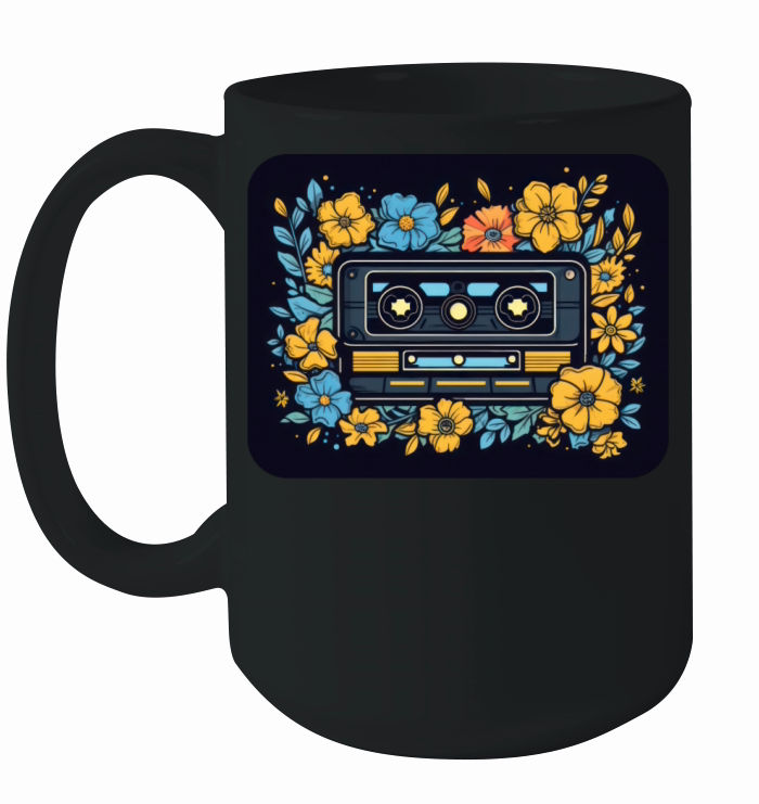 Floral Cassette Tape Ceramic Mug