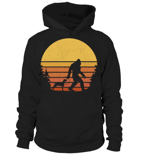 Bigfoot Walking a Weimaraner Dog Retro Vintage Hoodie Unisex