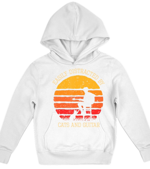 Retro Easily Distracted By Cats And Guitar Kids Hoodie