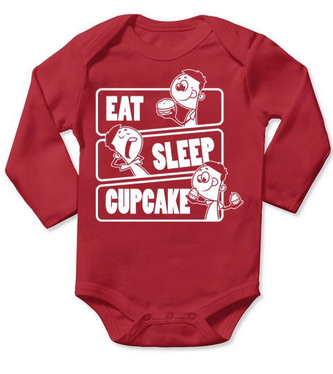 Eat Sleep Cupcake Repeat Cupcakes Lover Design Long Sleeve Baby One-Piece