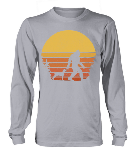 Bigfoot Walking a Weimaraner Dog Retro Vintage Long sleeved Unisex