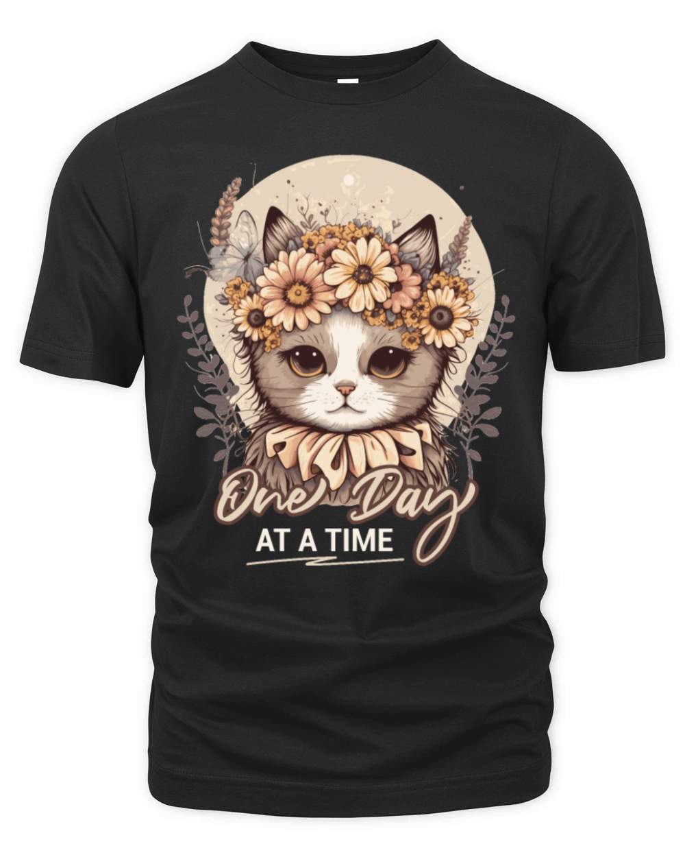 One Day At a Time Cute Cat Animal Positive Mental Organic Unisex T-shirt