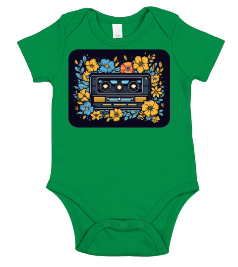Floral Cassette Tape Short Sleeve Baby One-Piece
