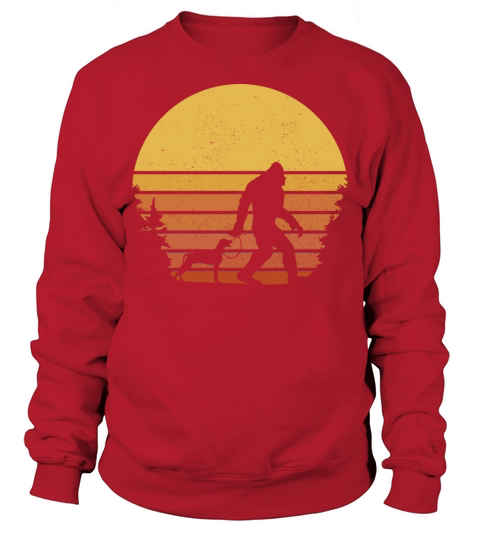 Bigfoot Walking a Weimaraner Dog Retro Vintage Sweatshirt Unisex