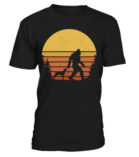 Bigfoot Walking a Weimaraner Dog Retro Vintage T-Shirt Unisex