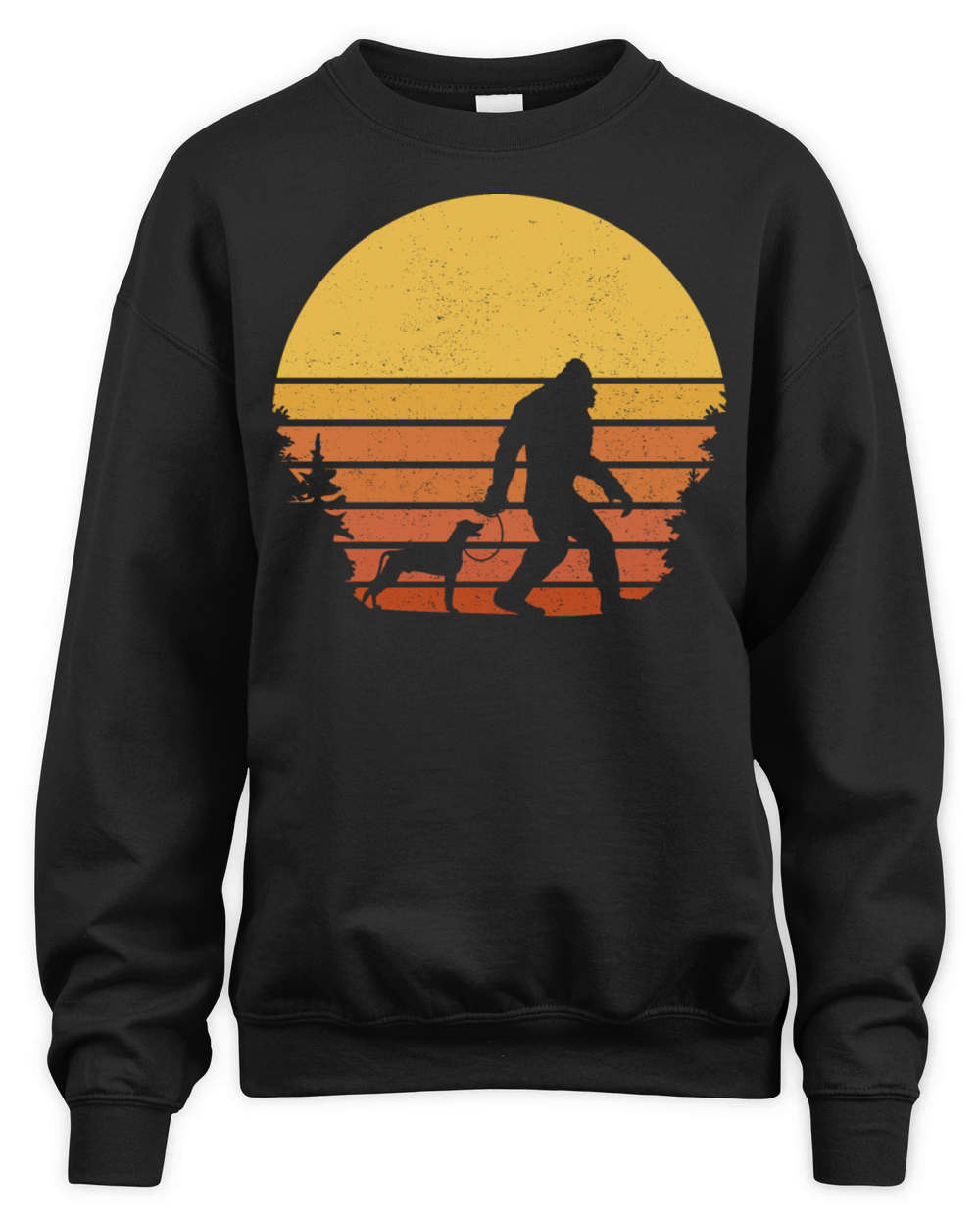 Bigfoot Walking a Weimaraner Dog Retro Vintage Unisex Premium Crewneck Sweatshirt
