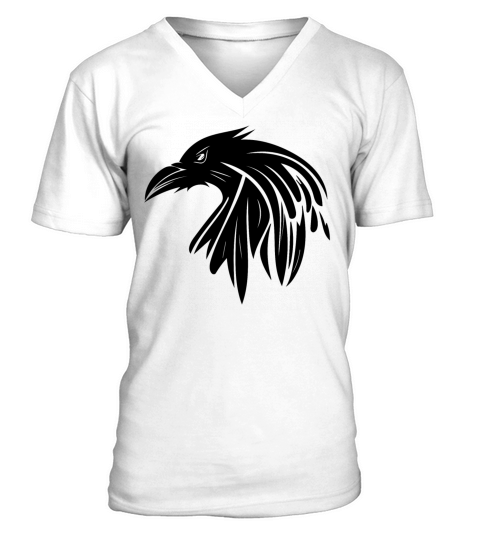 Raven With A Sinister Look As A Tattoo Portrait V-Neck T-shirt