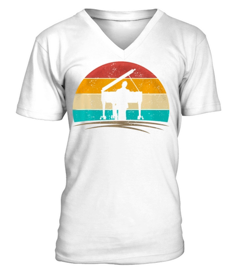 Vintage Pianist Retro 70s Distressed Piano Player V-Neck T-shirt