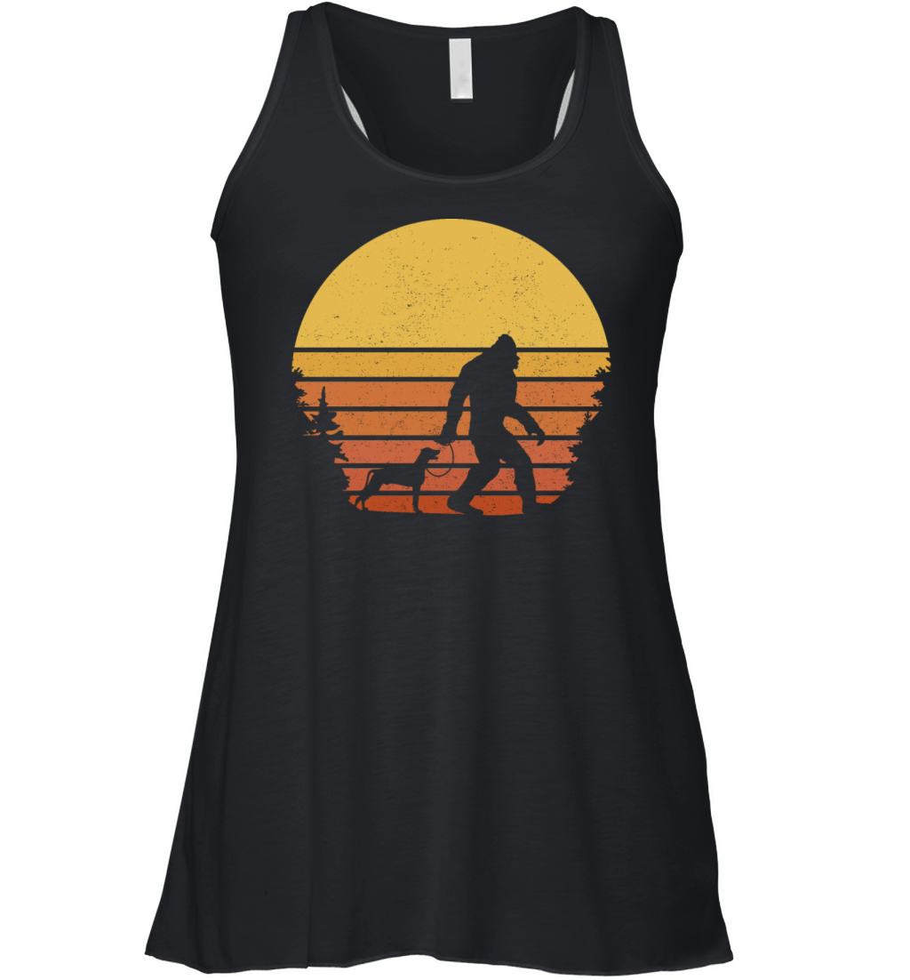 Bigfoot Walking a Weimaraner Dog Retro Vintage Women's Flowy Tank Top