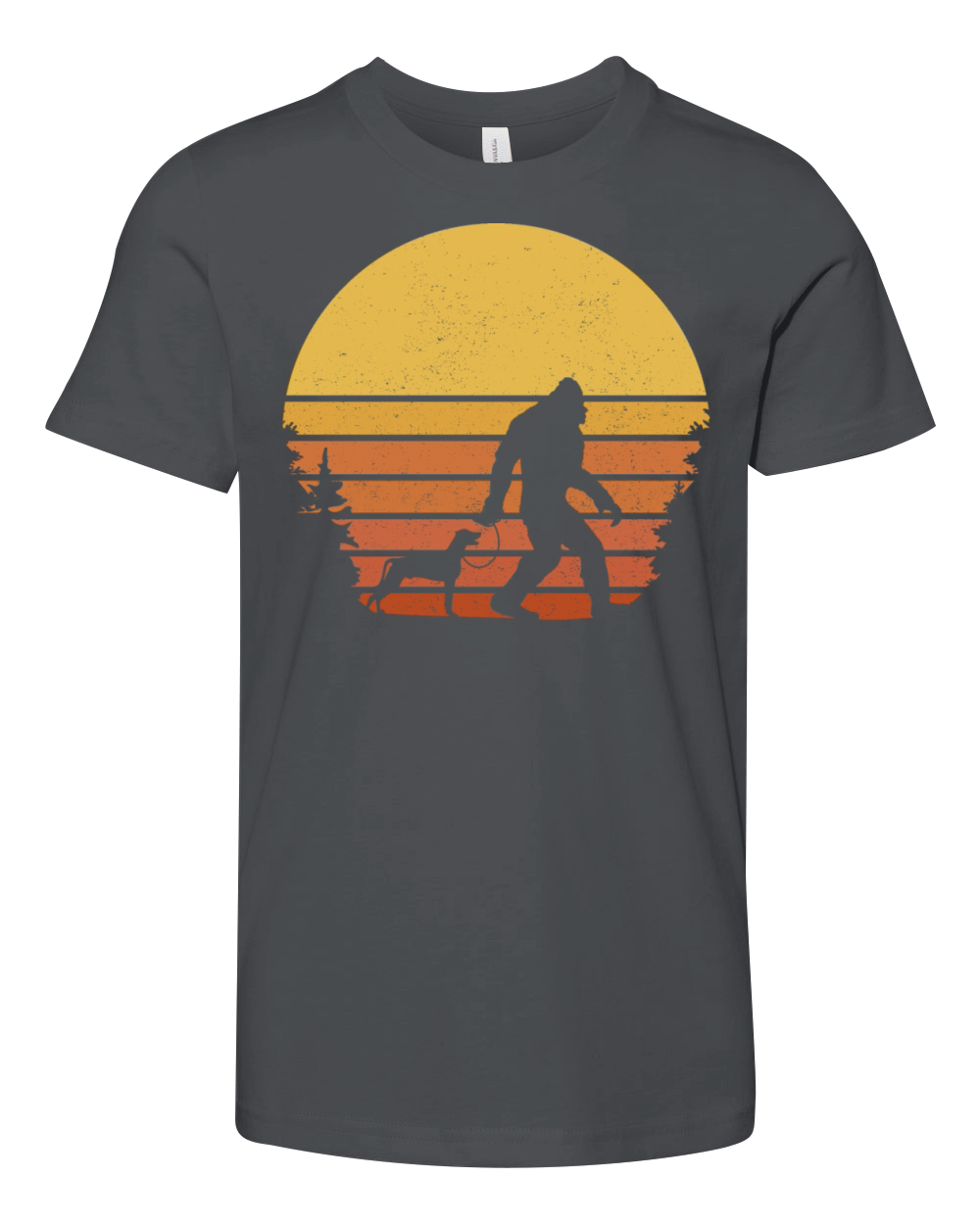 Bigfoot Walking a Weimaraner Dog Retro Vintage Youth Unisex Jersey Tee