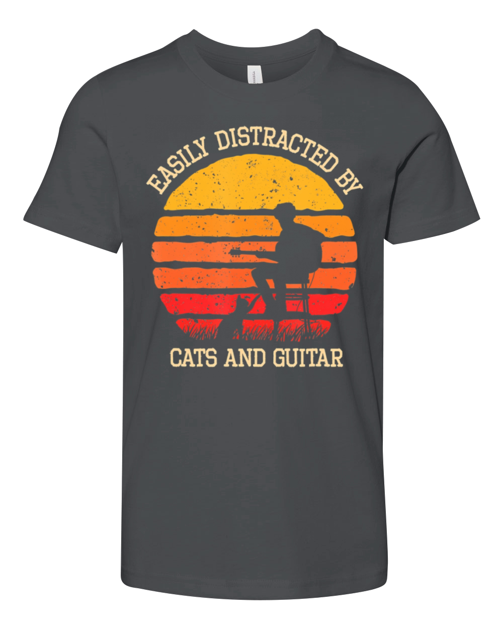 Retro Easily Distracted By Cats And Guitar Youth Unisex Jersey Tee
