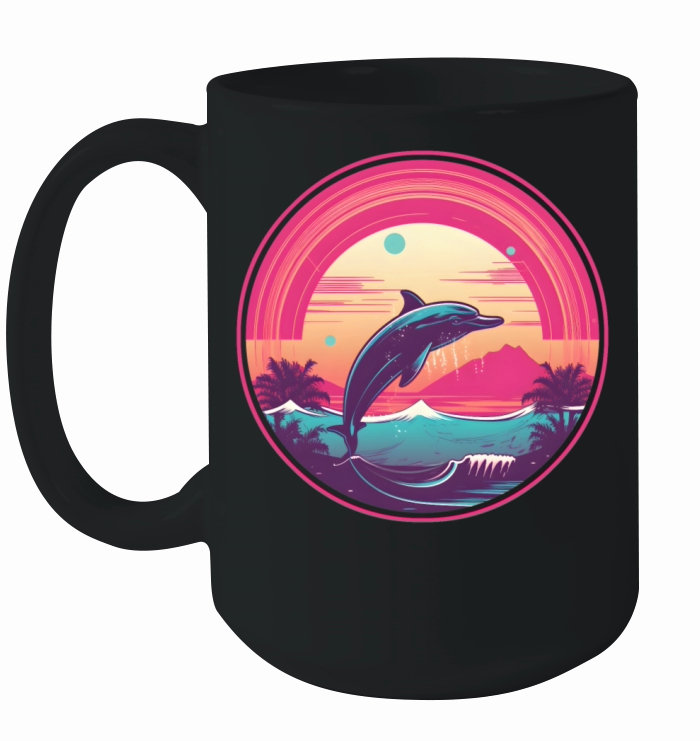 Retro Style 80s 90s Vintage Dolphin Lovers Ceramic Mug