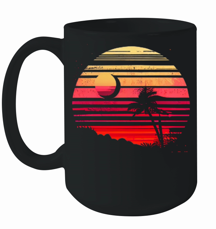 Vintage Retro Moonlight Watercolor Beach Vacation Ceramic Mug