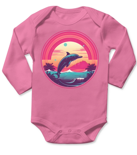 Retro Style 80s 90s Vintage Dolphin Lovers Long Sleeve Baby One-Piece