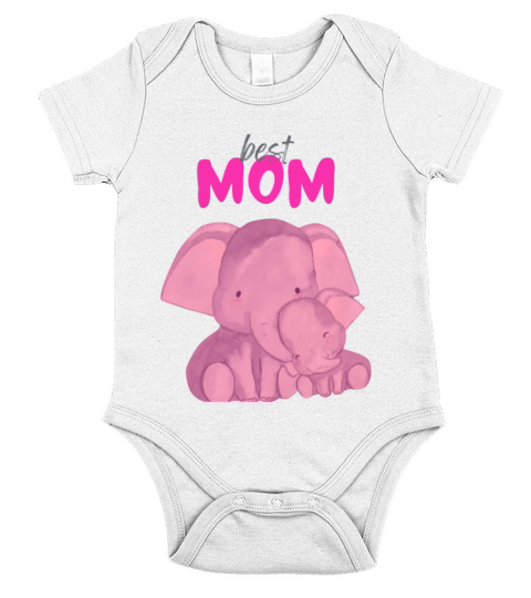 Best Mom Elephant Mom Watercolor Design Design Short Sleeve Baby One-Piece