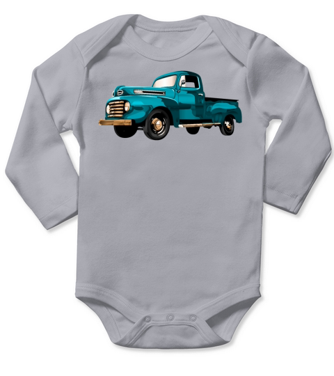 Retro Vintage American Classic Car in blue Long Sleeve Baby One-Piece