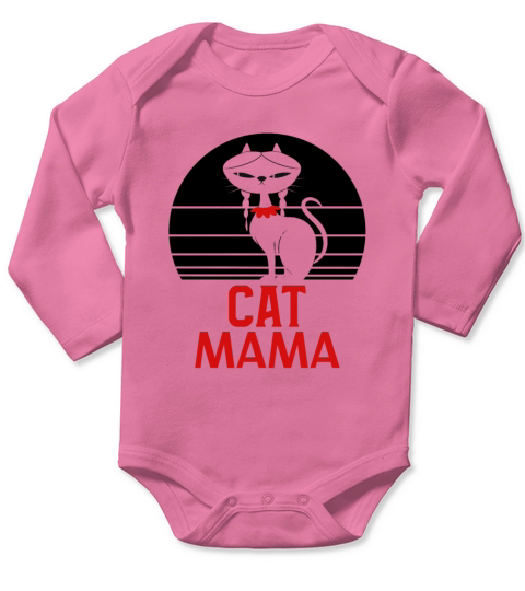 Womens Cat Mom Retro Vintage 80s Style Tee Long Sleeve Baby One-Piece