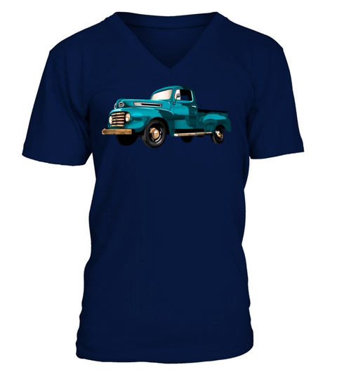 Retro Vintage American Classic Car in blue V-Neck T-shirt