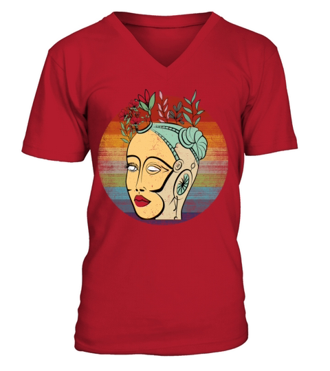 Robot Head Flowers V-Neck T-shirt