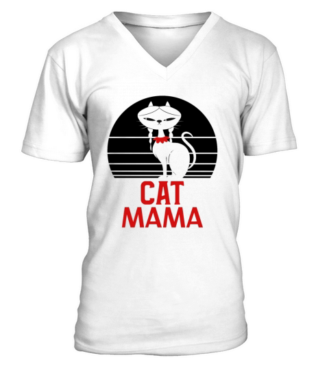 Womens Cat Mom Retro Vintage 80s Style Tee V-Neck T-shirt