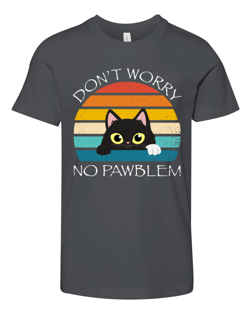 Dont Worry No Pawblem Cat Kitty Lover Vintage Youth Unisex Jersey Tee