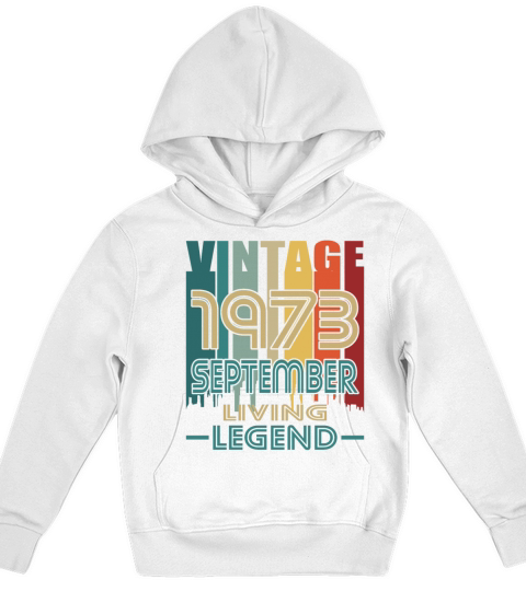 50th birthday september 1973 vintage 1973 Kids Hoodie
