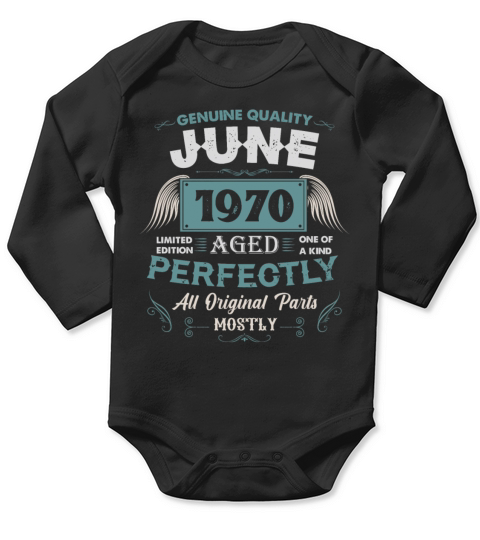 June 1970 Vintage Birthday Present Long Sleeve Baby One-Piece