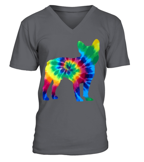 French Bulldog Tie Dye Vintage Hippie Dog Mom Dad V-Neck T-shirt