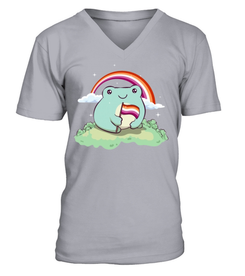 Lesbian Pride Flag Cute Frog Subtle LGBTQ V-Neck T-shirt