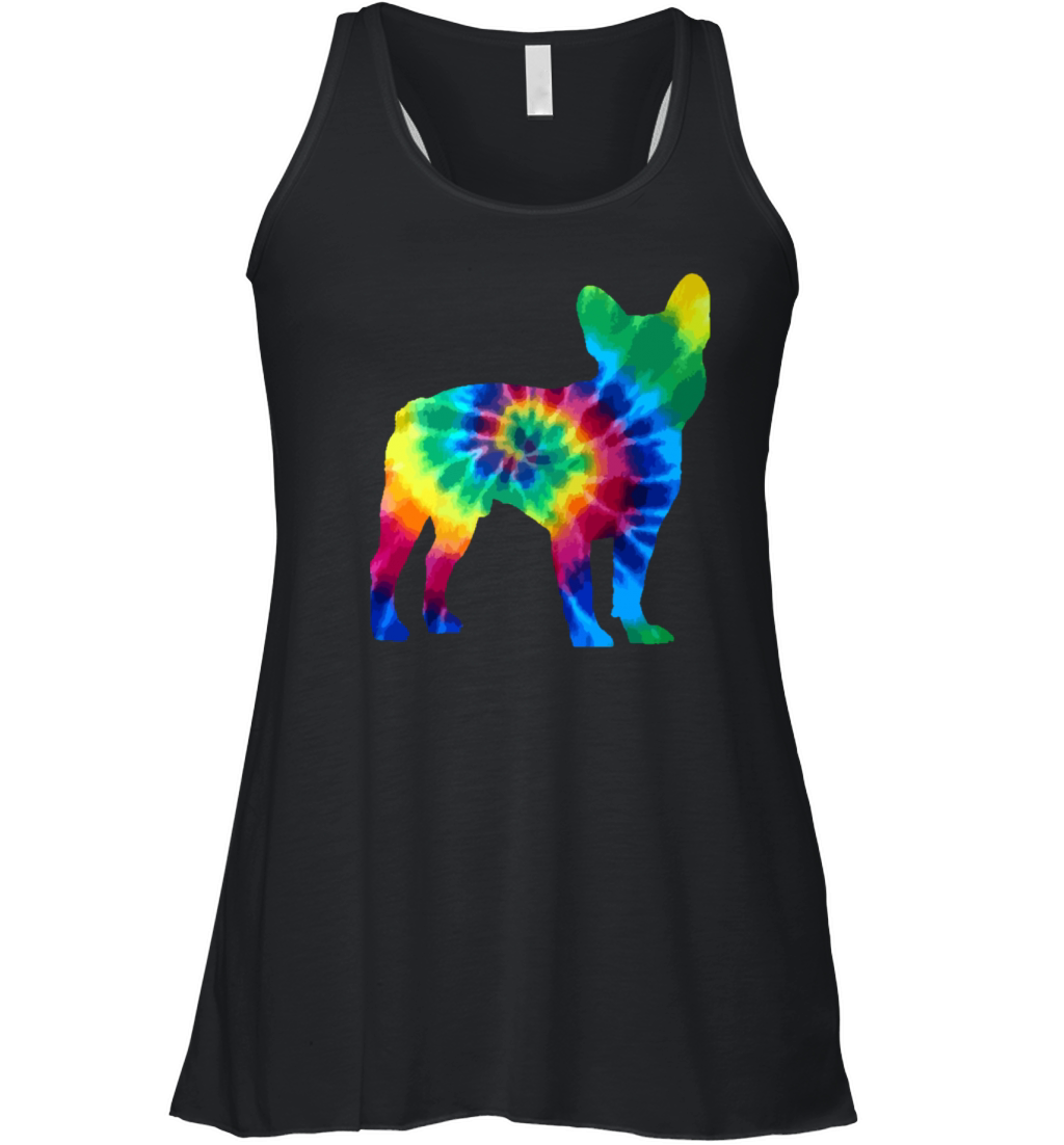 French Bulldog Tie Dye Vintage Hippie Dog Mom Dad Women's Flowy Tank Top