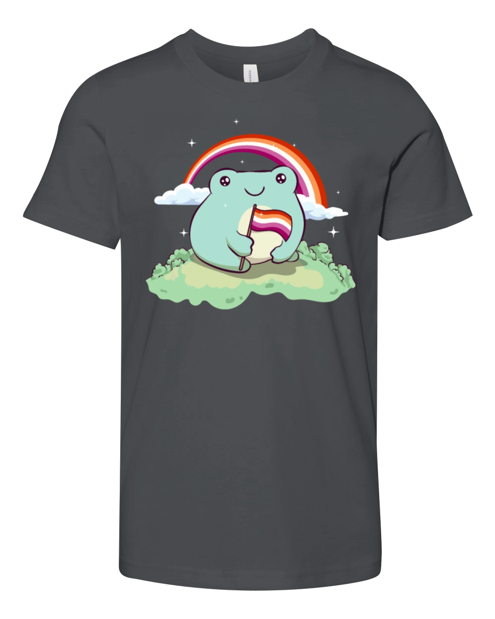Lesbian Pride Flag Cute Frog Subtle LGBTQ Youth Unisex Jersey Tee