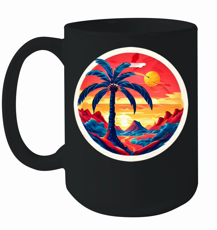 Vintage Beach Landscape Colorful Ceramic Mug