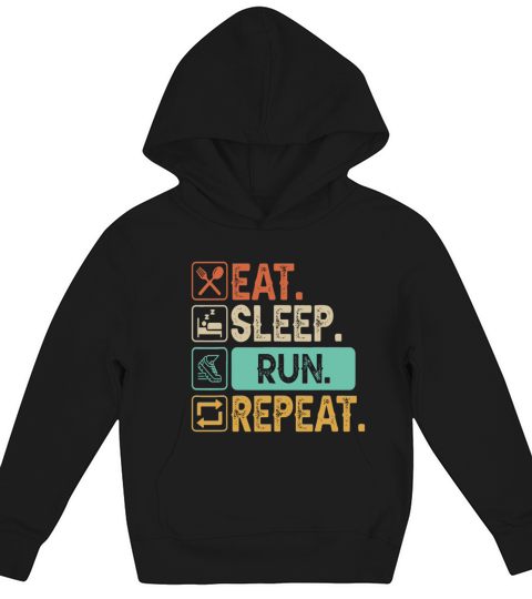 Funny Running Runner - Vintage Retro Eat Sleep Run Kids Hoodie
