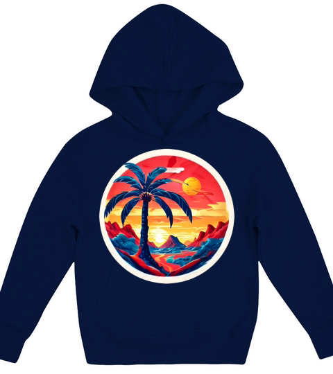 Vintage Beach Landscape Colorful Kids Hoodie