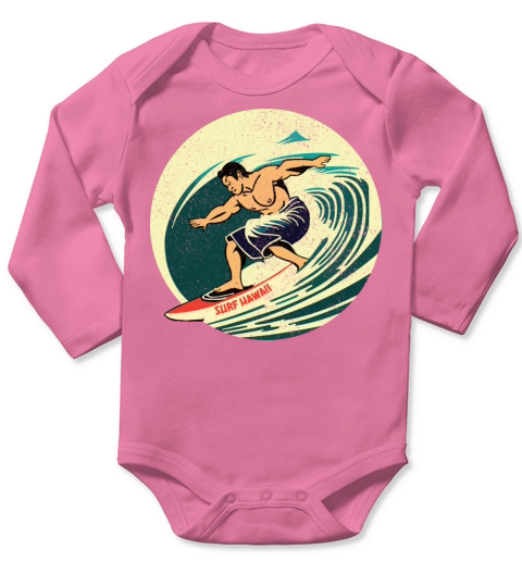 Distressed Vintage Hawaii Surf Label Long Sleeve Baby One-Piece