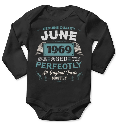 June 1969 Vintage Birthday Present Long Sleeve Baby One-Piece