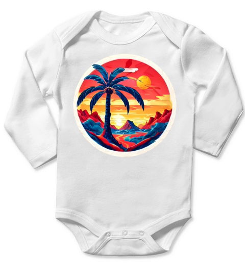 Vintage Beach Landscape Colorful Long Sleeve Baby One-Piece