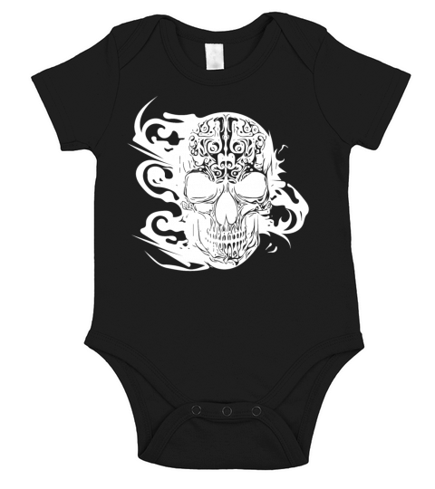 Burning Grinning Tattoo Skull Short Sleeve Baby One-Piece