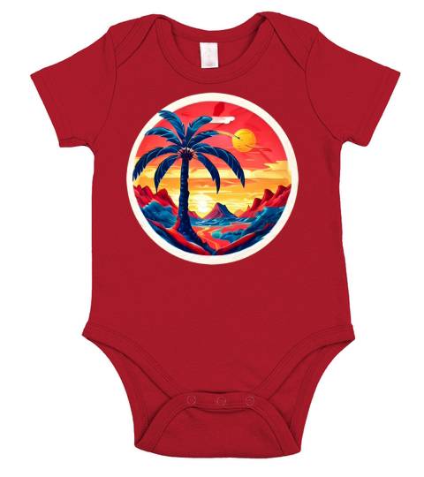 Vintage Beach Landscape Colorful Short Sleeve Baby One-Piece
