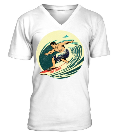 Distressed Vintage Hawaii Surf Label V-Neck T-shirt
