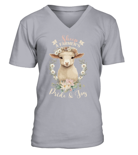 Spring Flower Crown Sheep Inspiring Quote Farm Ani V-Neck T-shirt