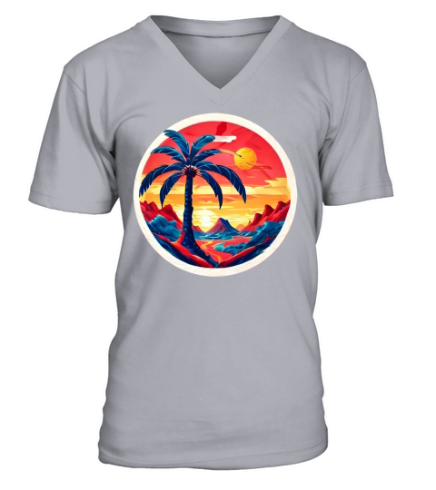 Vintage Beach Landscape Colorful V-Neck T-shirt