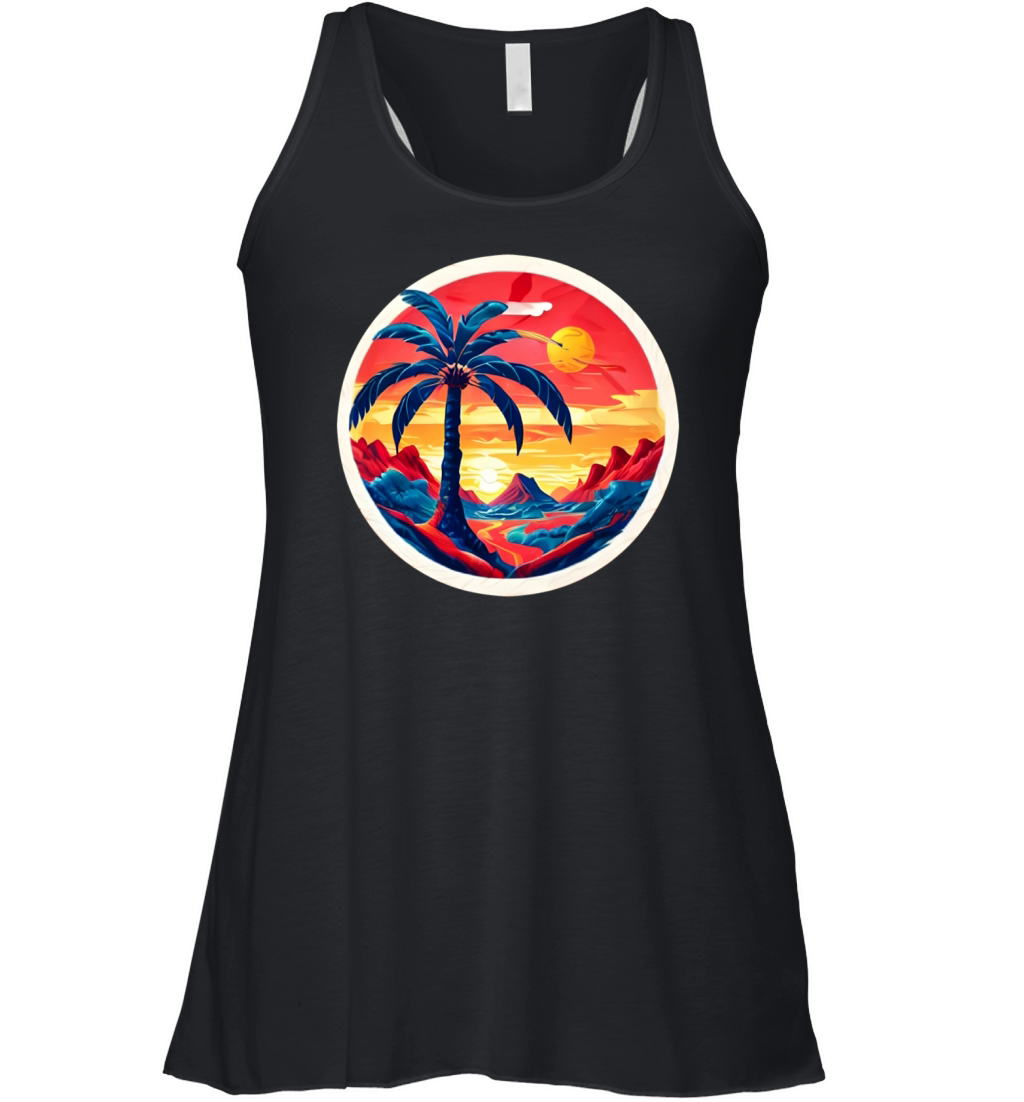 Vintage Beach Landscape Colorful Women's Flowy Tank Top